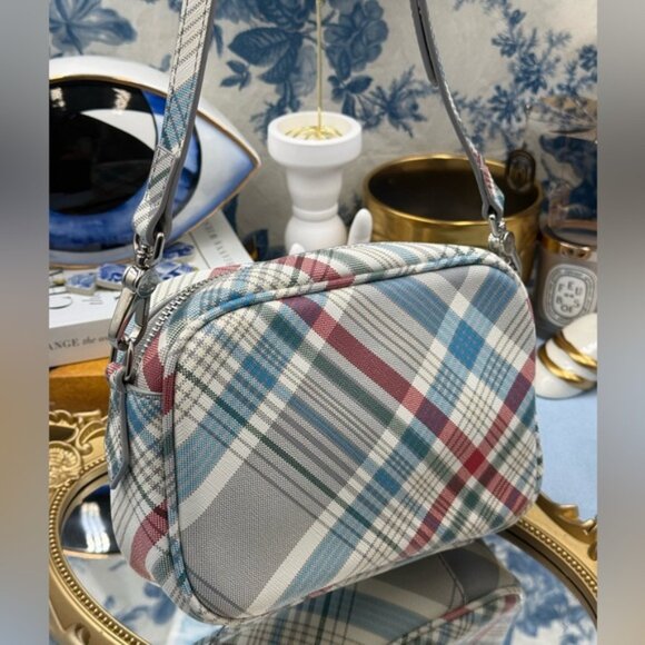 🆕 VIVIENNE WESTWOOD 🧿 NWOT Anna Camera Bag, Red/Blue Madras Check - AUTHENTIC - Picture 6 of 14